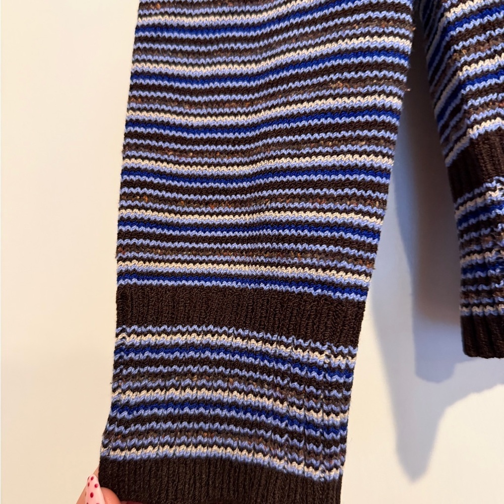 St John Sport Striped Cowl Neck Sweater - Blue and Brown - Picture 3 of 9